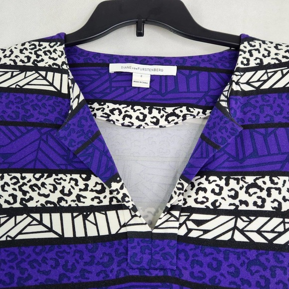 Diane Von Furstenberg Purple & Black Print Viscose Jersey Shift Dress Size 2 - Picture 2 of 12